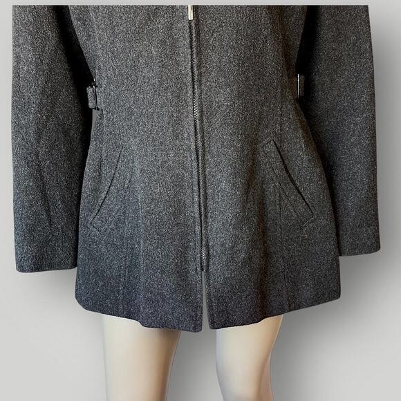 Collection By Gallery Wool Blend Zip Up Peacoat Faux Fur Collar Size L Dark Gray - Picture 5 of 16